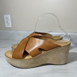 Kork Ease LANA Crisscross Platform Wedge Slide Women’s 9 Brown Boho Sandals